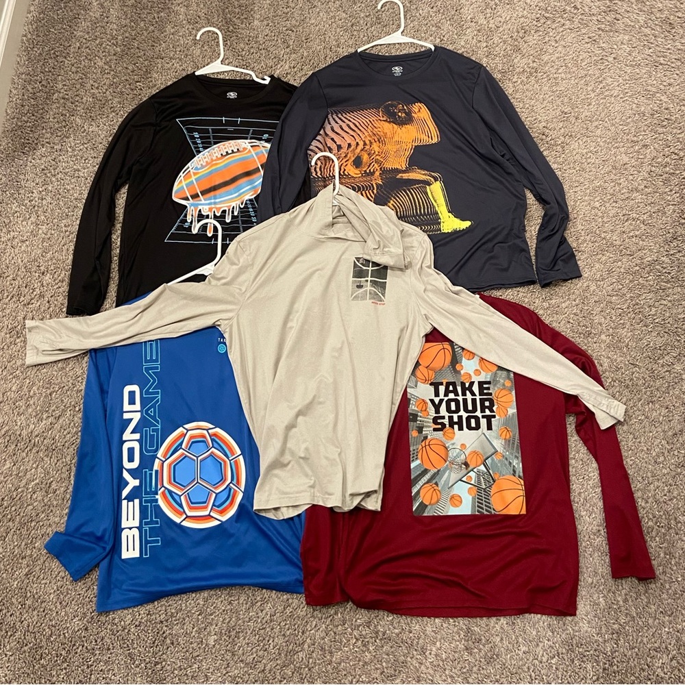 5 boys long sleeve Dri fit shirts L (10/12) HUSKY